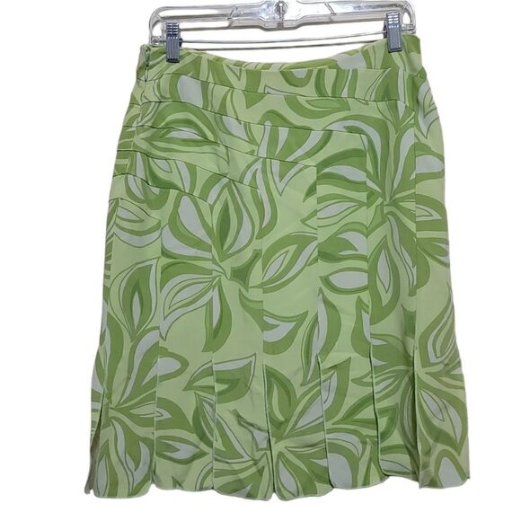 Essential G Green Floral Skirt Size 4 100% Silk - Picture 6 of 8